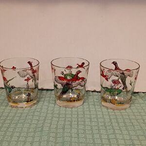 Vintage Hazel Atlas Pheasant Bird Hunting Lodge Design Glass Bareware (3)